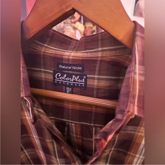 Color plus natural niche Men's Plaid Button-Down Shirt - size 40cm-16 - Picture 4 of 4
